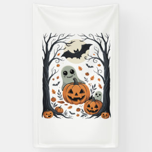 Banderoles Jolis fantômes d'Halloween et forêt de citrouilles