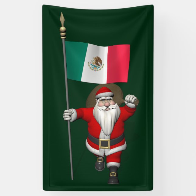 Banderoles Jolly Santa Claus Avec Drapeau Du Mexique (Vertical)