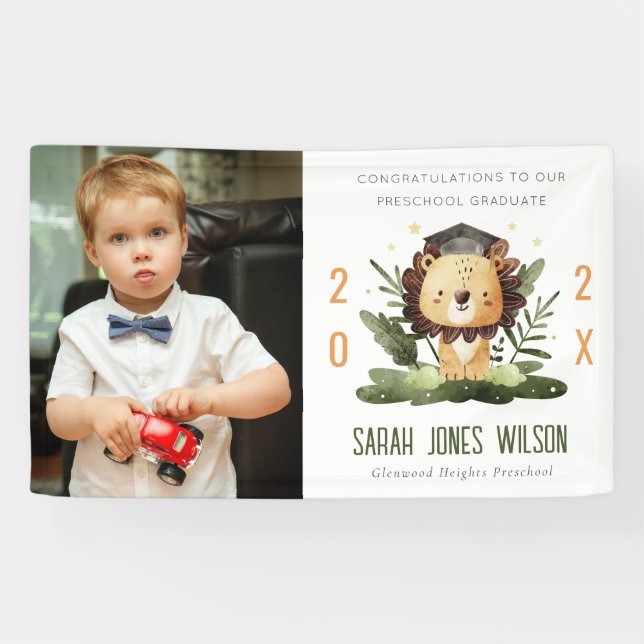 Banderoles Jote Kids Lion Foliage Photo Préscolaire Graduatio (Horizontal)