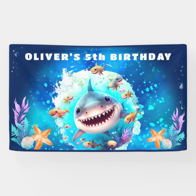 Banderoles Jote Shark Boy Fête d'anniversaire (Horizontal)