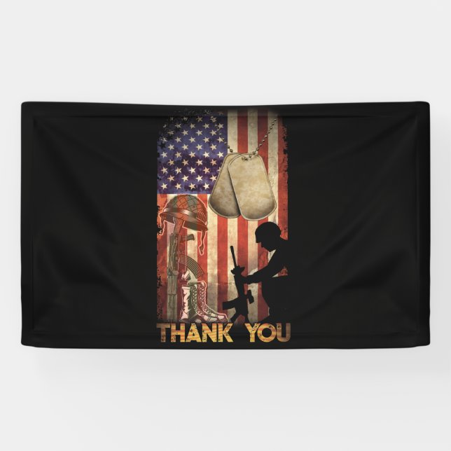 Banderoles Jour commémoratif Drapeau militaire Bottes 4 juill (Horizontal)