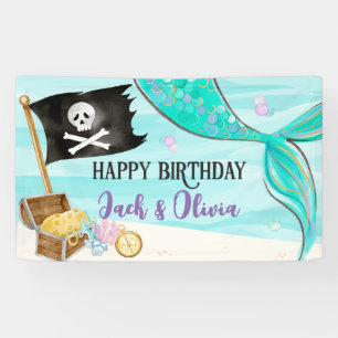 Banderoles Jour d'anniversaire de la Queue de Pirate et Merma