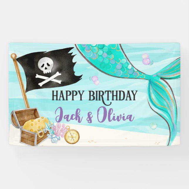 Banderoles Jour d'anniversaire de la Queue de Pirate et Merma (Horizontal)