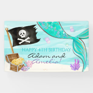 Banderoles Jour d'anniversaire de la Queue de Pirate et Merma