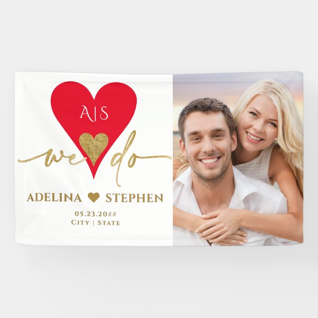 Banderoles Jour de mariage Elégant Coeur Minimal Gold Rouge P (Horizontal)