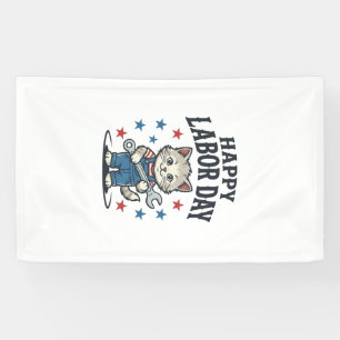 Banderoles Joyeuse Fête du Travail Chat Patriote Vintage Créa