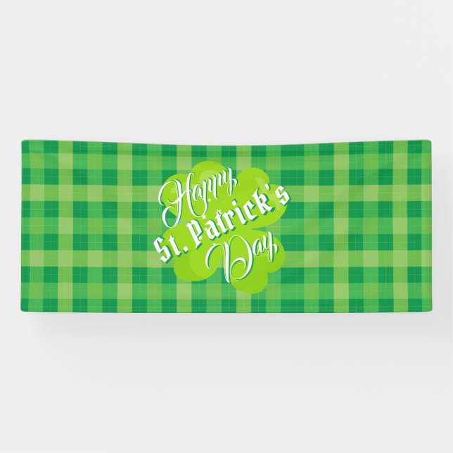 Banderoles Joyeuse Saint-Patrick Vert Tartan Trèfle Chanceux (Horizontal)