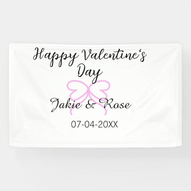 Banderoles Joyeuse Saint-Valentin cœur rose ruban nom date st (Horizontal)