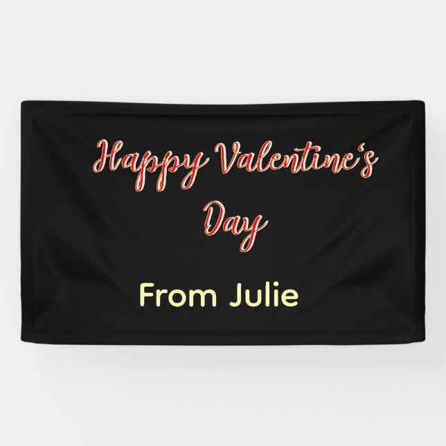 Banderoles Joyeuse Saint-Valentin rouge noir de nom stylé  (Horizontal)