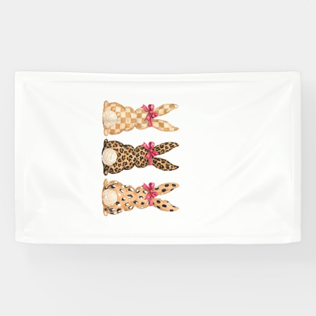 Banderoles Joyeuses Pâques Léopard Lapin Coquette Arc Fille F (Horizontal)