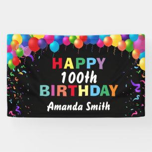 Banderoles Joyeux 100e anniversaire Ballons colorés Confetti
