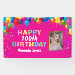 Banderoles Joyeux 100e anniversaire Ballons colorés rose cha
