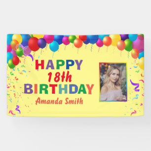 Banderoles Joyeux 18e anniversaire Ballons colorés Jaune