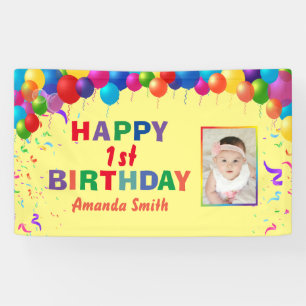 Banderoles Joyeux 1er anniversaire Ballons colorés Jaune