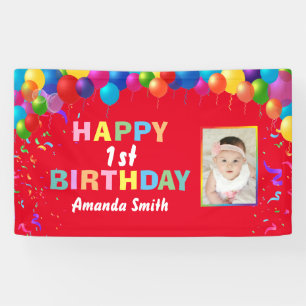 Banderoles Joyeux 1er anniversaire Ballons colorés Rouge
