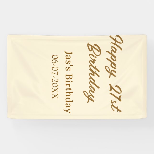 Banderoles Joyeux 21e anniversaire marron pastel jaune nom da (Horizontal)
