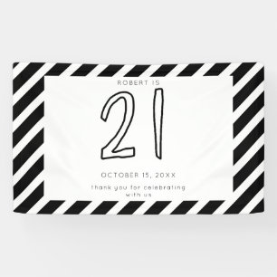 Banderoles Joyeux 21e anniversaire moderne Noir blanc simple