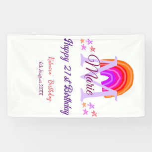 Banderoles Joyeux 21e anniversaire rose ajouter nom monogramm