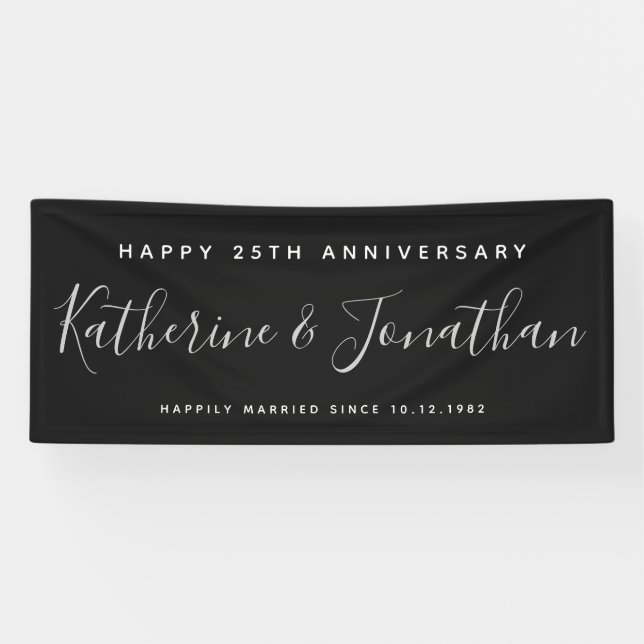 Banderoles Joyeux 25e anniversaire Mariage Silver Custom (Horizontal)