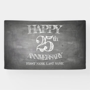 Banderoles Joyeux 25e anniversaire sur le tableau de craie