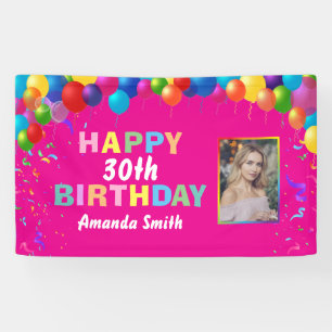 Banderoles Joyeux 30e anniversaire ballons colorés rose chau