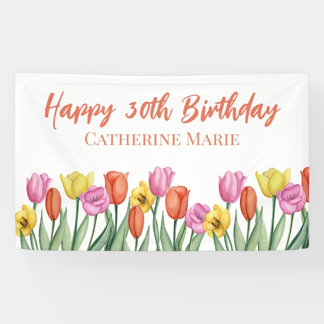 Banderoles Joyeux 30e Anniversaire Floral  (Horizontal)