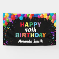 Joyeux 40e anniversaire Ballons colorés Confetti