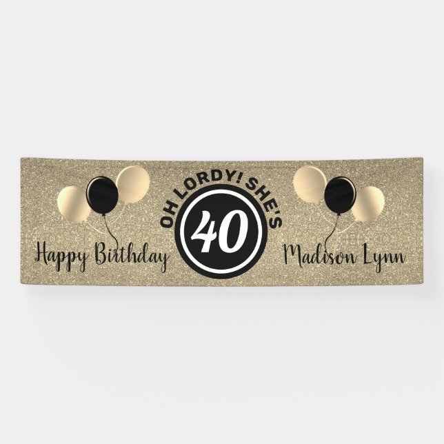 Banderoles Joyeux 40e anniversaire Black Gold personnalisé (Horizontal)
