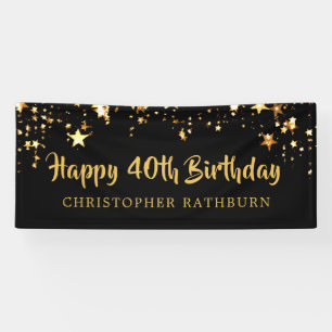 Banderoles Joyeux 40e anniversaire Black Gold Stars ou votre 