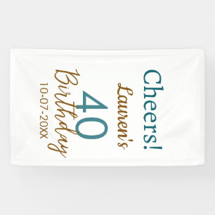 Banderoles Joyeux 40e anniversaire nom date marron turquoise