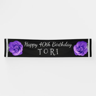 Banderoles Joyeux 40e anniversaire Purple Roses Nom personnal