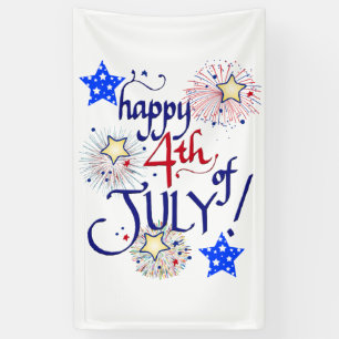 Banderoles Joyeux 4 juillet ! avec feux d'artifice et étoiles