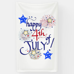 Banderoles Joyeux 4 juillet ! avec feux d'artifice et étoiles