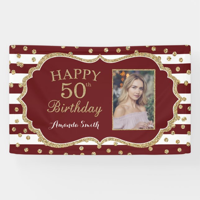 Banderoles Joyeux 50e anniversaire Banner Bourgogne et Gold P (Horizontal)