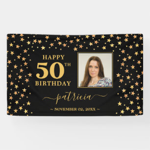 Banderoles Joyeux 50e anniversaire Black and Gold Stars Photo