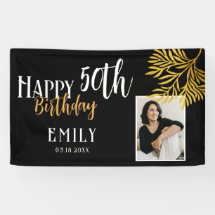 Banderoles Joyeux 50e Anniversaire Fond de Photo Feuillage Do