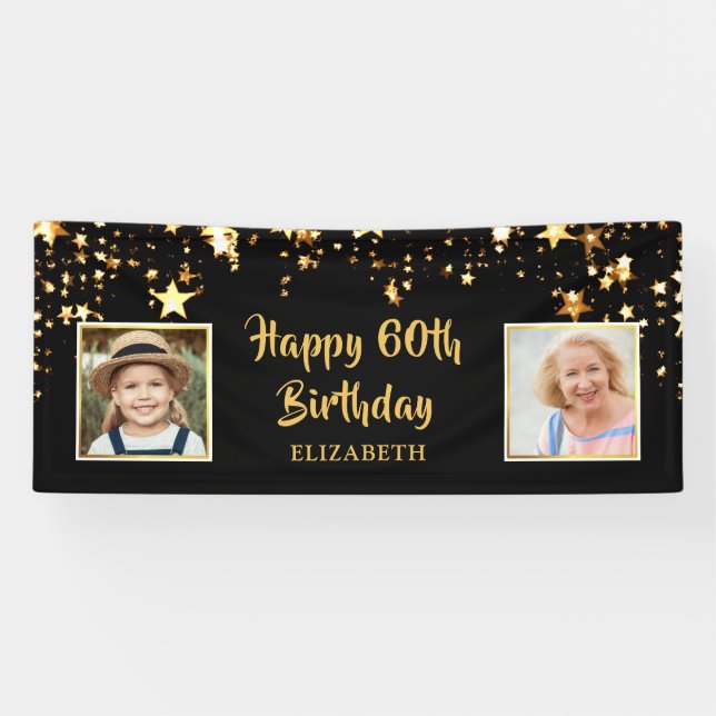 Banderoles Joyeux 60e anniversaire Alors & Maintenant Photos  (Horizontal)