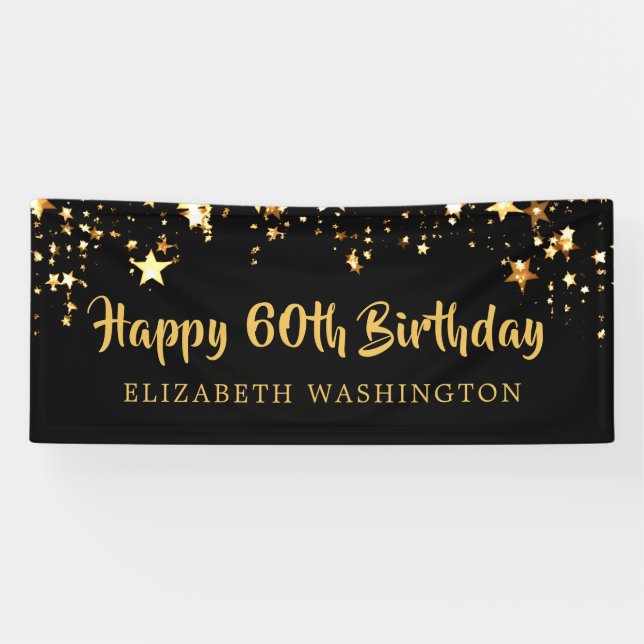 Banderoles Joyeux 60e anniversaire Black Gold Stars ou votre  (Horizontal)