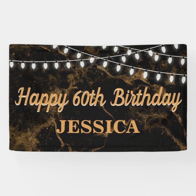 Banderoles Joyeux 60e anniversaire Lumières Or Noir (Horizontal)