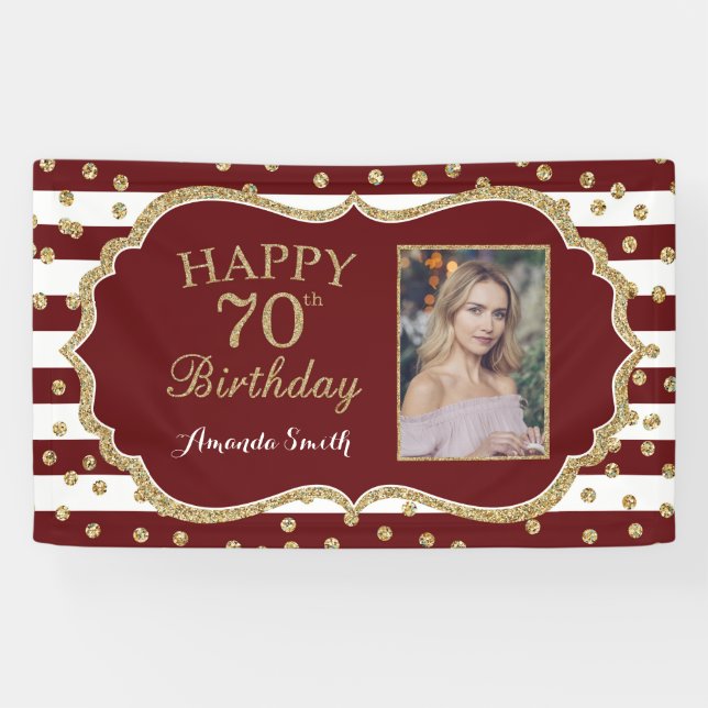 Banderoles Joyeux 70e anniversaire Banner Bourgogne et Gold P (Horizontal)