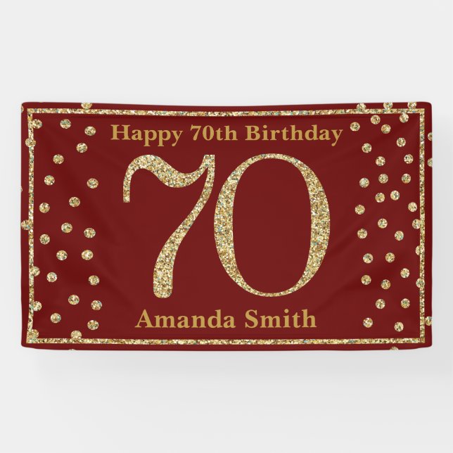 Banderoles Joyeux 70e anniversaire Banner Bourgogne Red Gold (Horizontal)