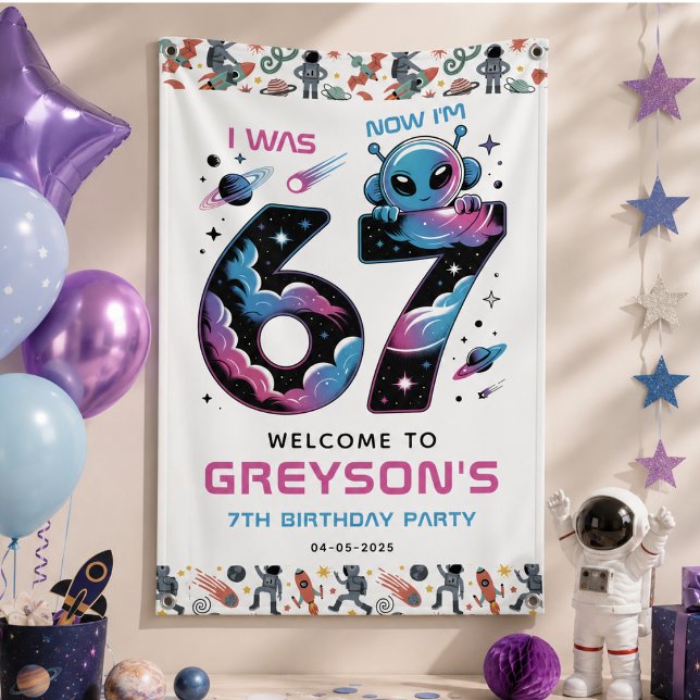 Banderoles Joyeux 7e anniversaire Cute Space | Six et sept an (Cute Space 7th Birthday | Six & Seven Year Old Banner)