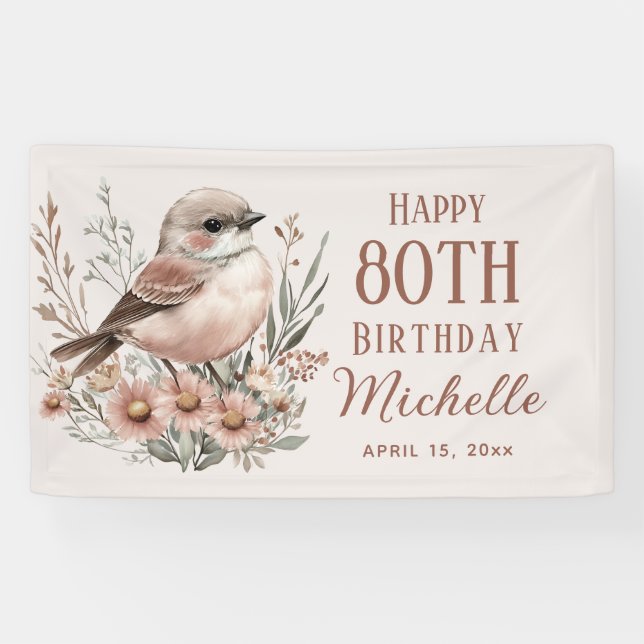Banderoles Joyeux 80e anniversaire Brown Bird (Horizontal)