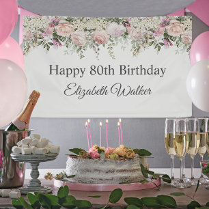 Banderoles Joyeux 80e anniversaire Feminine Rose Roses Floral