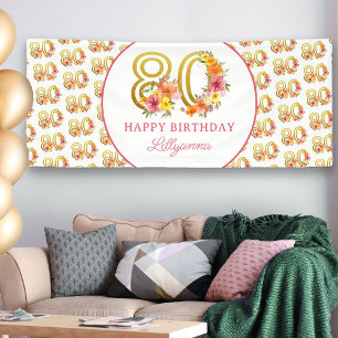 Banderoles Joyeux 80e Anniversaire Fleur Or Numéro 80