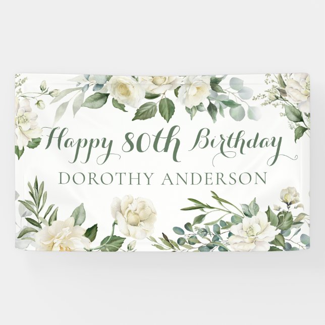 Banderoles Joyeux 80e Anniversaire Floral (Horizontal)