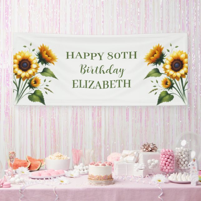 Banderoles Joyeux 80e anniversaire Tournesols Fleurs Jaunes (Fête)