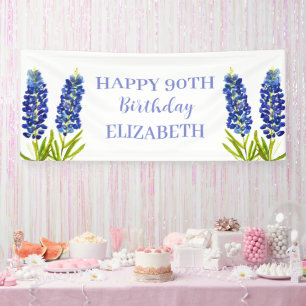 Banderoles Joyeux 90e anniversaire Bluebonnets Fleurs bleues