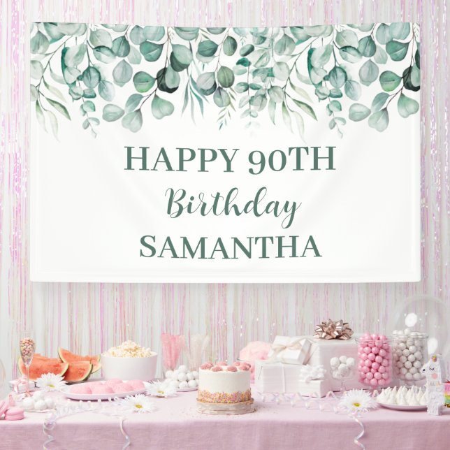 Banderoles Joyeux 90e anniversaire Eucalyptus Botanique Rusti (Fête)