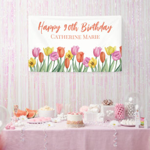 Banderoles Joyeux 90e Anniversaire Floral